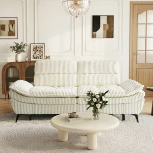 93" Modern Corduroy Sofa, Oversized Deep Seat Sleeper Couch With Adjustable Backrest For Living Room